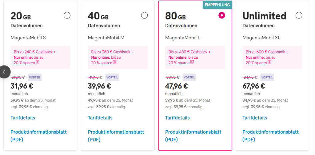 Telekom-Tarife: Spare 20% und kassiere bis zu 600€ Cashback