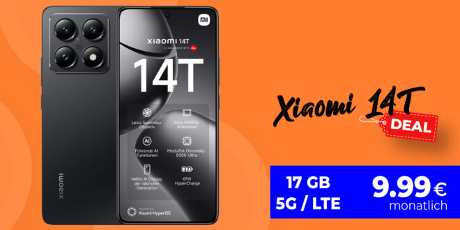 Top-Deal: Xiaomi 14T (256GB) für nur 49 Euro + 17GB 5G Tarif für 9,99 Euro monatlich