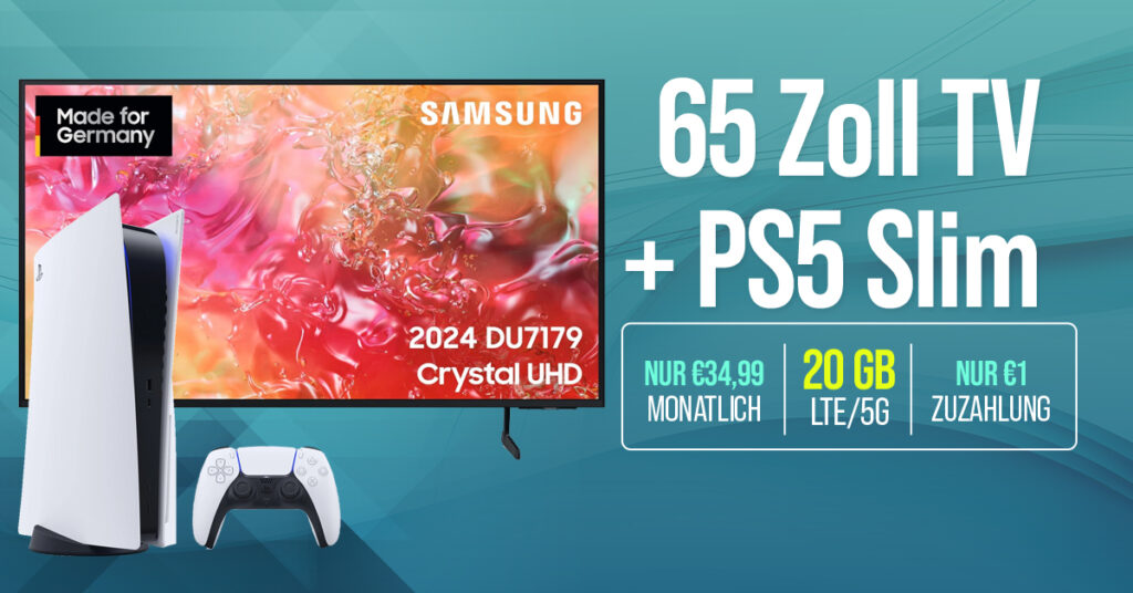 HOT DEAL: Samsung 65 Zoll UHD TV & PlayStation 5 PS5 Slim für nur 1 € Zuzahlung