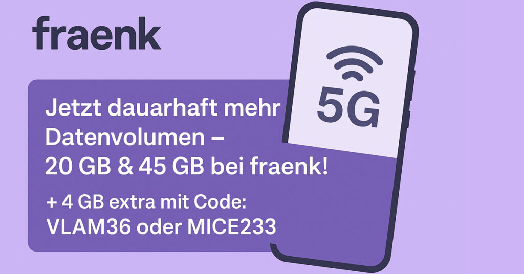 Dauerhaft mehr Datenvolumen bei fraenk – ganz ohne Aufpreis!