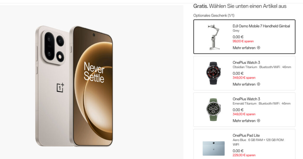 OnePlus 15 Vorbestellaktion: 99 € Anzahlung, 50 € Rabatt, Gratisgeschenk & Early-Bird-Vorteile