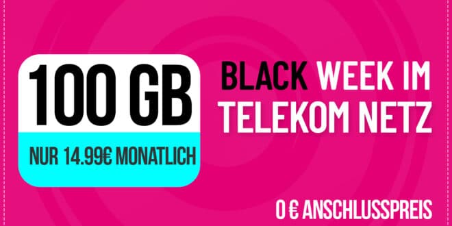Black Week Mega-Deal: 100 GB Telekom 5G Allnet Flat für nur 14,99 € im Monat!