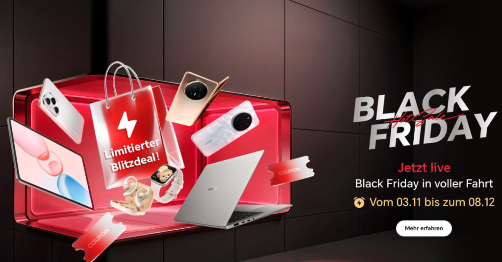 Honor Black Friday Deals 2025 – Bis zu 10 % Rabatt auf Smartphones, Tablets & Notebooks