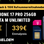 iPhone 17 Pro (256 GB) für einmalig nur 339 € – mit Telekom Unlimited Allnet Flat + 150 € Wechselbonus + 100 € Cashback!