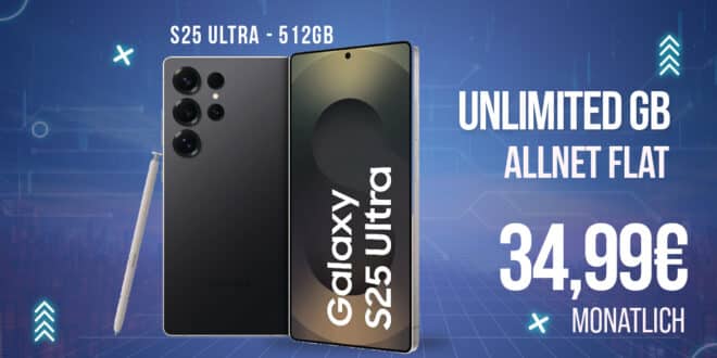 Samsung Galaxy S25 Ultra Black Week Deal – Unlimited Allnet Flat & 150 € Bonus ab 34,99 € mtl.