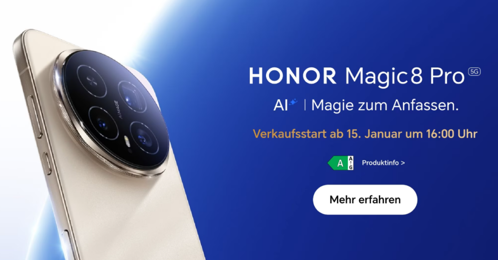 Honor Magic 8 Pro: Verkaufsstart am 15. Januar um 16 Uhr im deutschen Honor Store