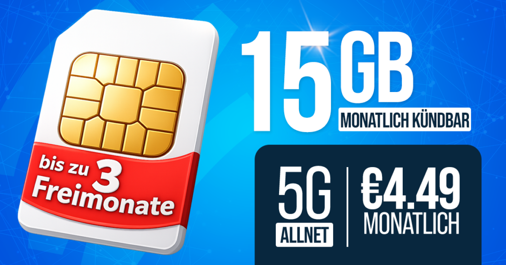 HOT DEAL im 1&1 Netz: 15 GB Allnet-Flat für nur 4.49 € – effektiv ab 3.18 € pro Monat