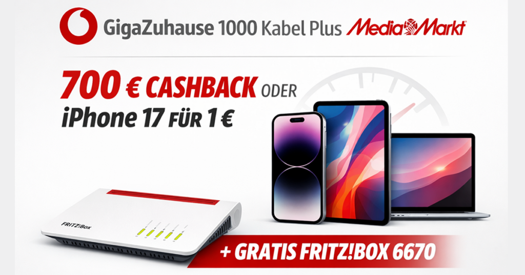 Vodafone Kabel bei MediaMarkt: 700 € Vorteil + iPhone 17 für 1 € – einer der stärksten Internet-Deals aktuell