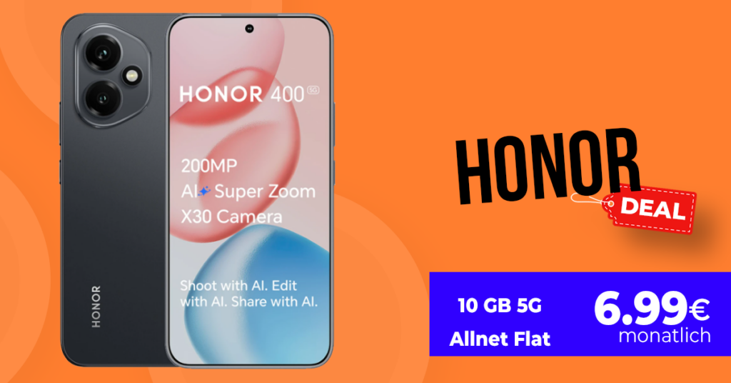 HOT DEAL: Honor 400 für nur 29 € Zuzahlung – 10GB Allnet-Flat für unter 7 €!