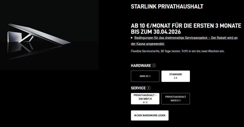 Starlink Privathaushalt ab 10 € testen – Starkes Angebot für alle mit schlechtem Internet