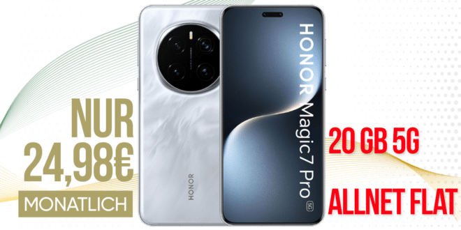 Honor Magic 7 Pro mit 512 GB für nur 1€ mit 20GB+10GB Allnet Flat für 24.98€ monatlich