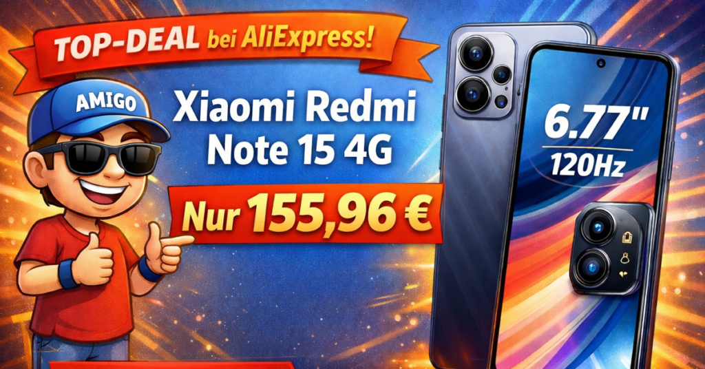 Xiaomi Redmi Note 15 4G für nur 155.96 € – 108MP Kamera & 6000mAh Akku!