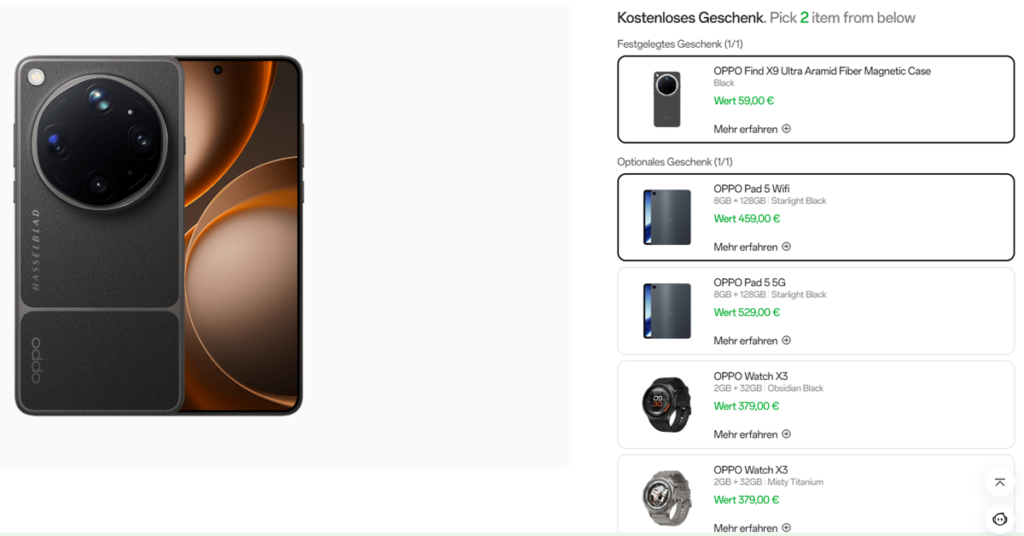 OPPO Find X9 Ultra jetzt bestellbar: 200€ Rabatt, Tablet gratis & starke Trade-in Deals