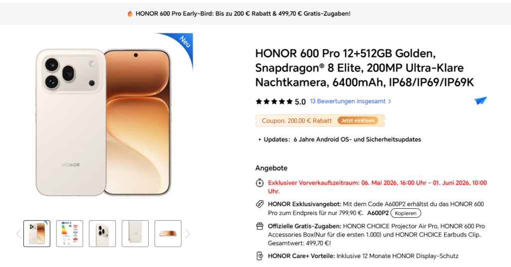 HONOR 600 Pro offiziell gestartet: 200MP Nachtkamera, Snapdragon 8 Elite & starke Gratis-Zugaben zum Launch