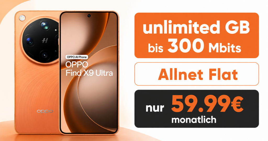 OPPO Find X9 Ultra mit Vertrag: 512GB für einmalig 479 Euro mit o2 Unlimited Allnet Flat