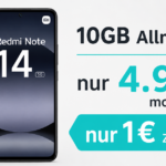 Xiaomi Redmi Note 14 5G für 1 Euro mit 10GB Allnet Flat nur 4.99€ monatlich