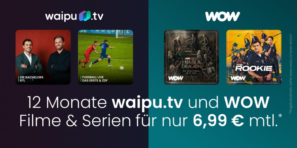 60 % Rabatt: waipu.tv mit WOW Filme & Serien für nur 6.99 € monatlich