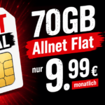 HOT DEAL: 70GB Allnet Flat im Vodafone-Netz für nur 9.99 € monatlich – monatlich kündbar & 0 € Anschlusspreis