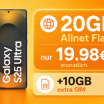 Samsung Galaxy S25 Ultra für einmalig 169 Euro mit 20GB Allnet Flat (+10GB extra SIM) nur 19,98 Euro monatlich