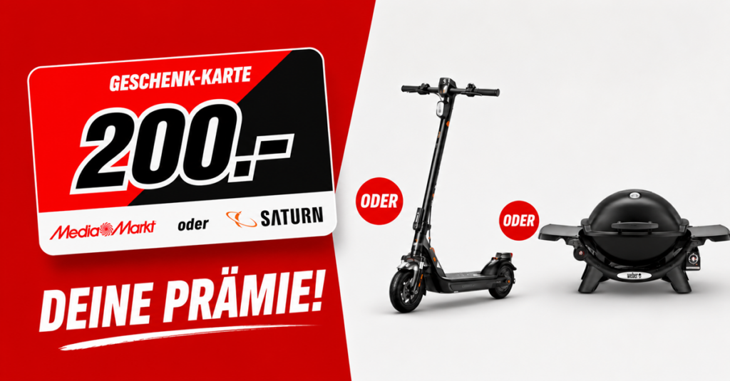 Vodafone GigaZuhause 300 mit Wunschprämie: 200€ Cashback, E-Scooter oder Weber Gasgrill