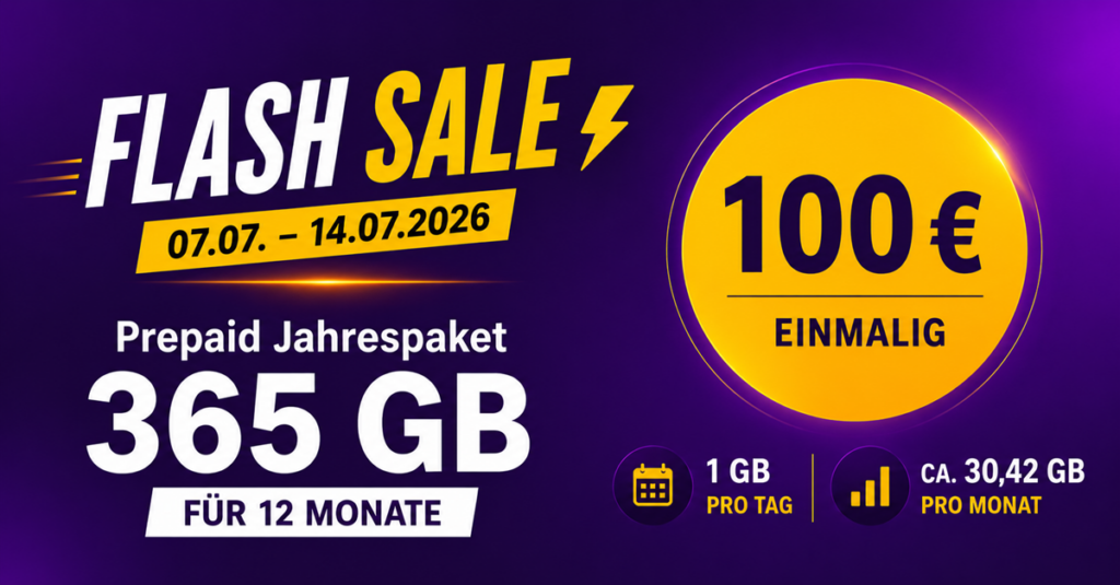 congstar Prepaid Jahrespaket im Flash Sale: 365 GB für nur 100 Euro!