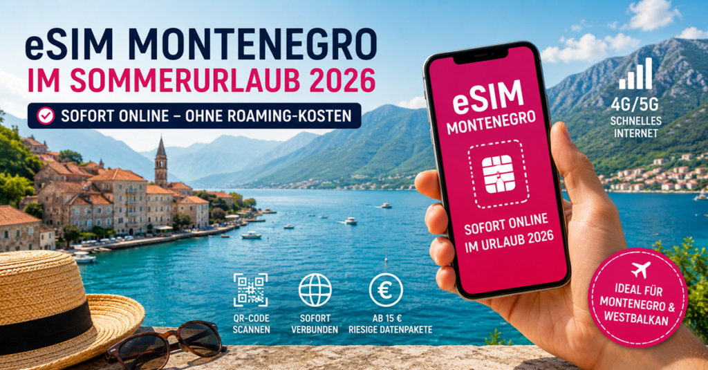 Mit der eSIM für Montenegro im Sommerurlaub 2026 sofort online!