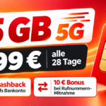 25 GB 5G im Vodafone-Netz für 9,99 € – kostenlose SIM und 10 € Cashback sichern!