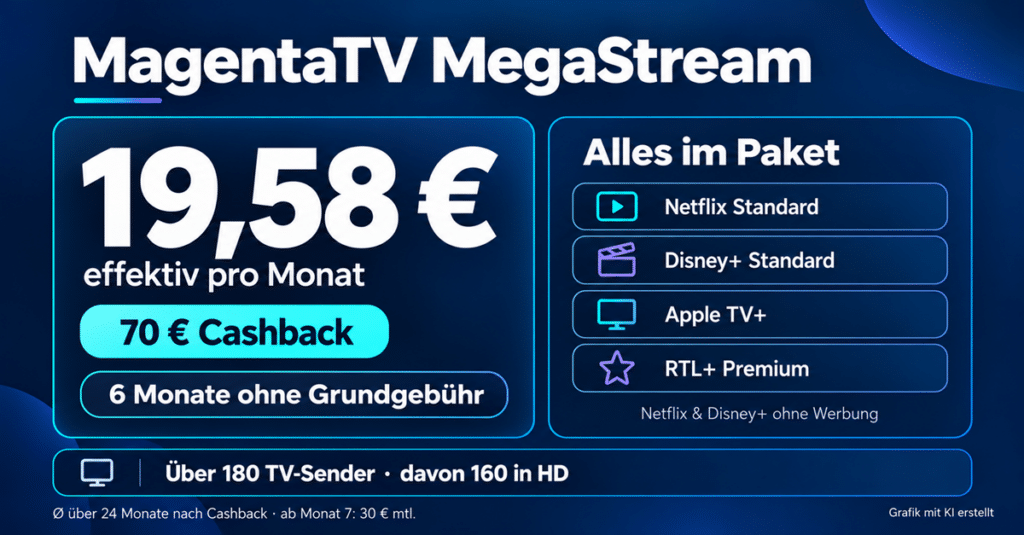 MagentaTV MegaStream: Netflix, Disney+ & Co. für effektiv 19,58 € monatlich