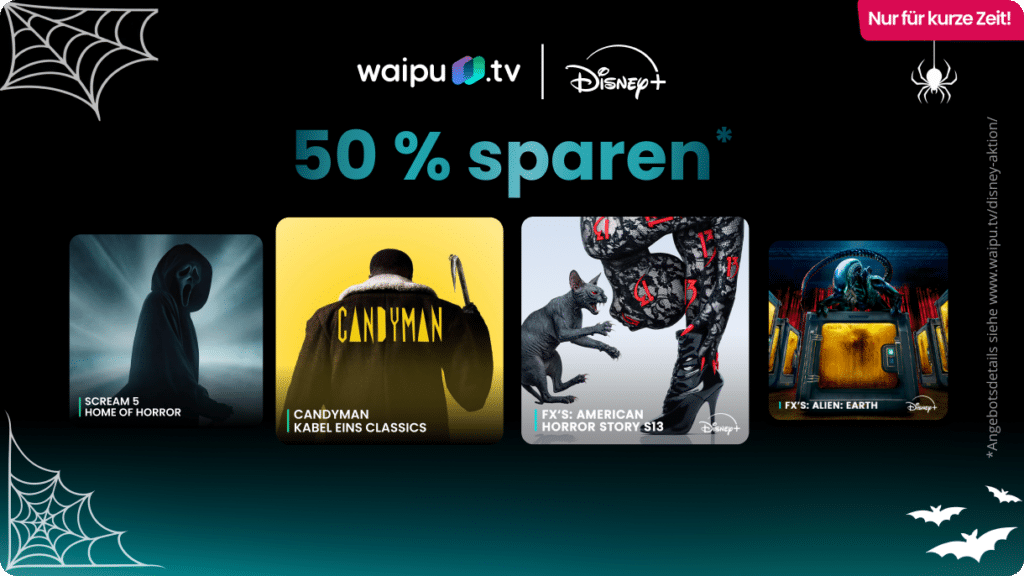 waipu.tv Halloween-Special: Disney+ und über 300 TV-Sender ab 10,50 € – 3 Monate 50 % Rabatt!